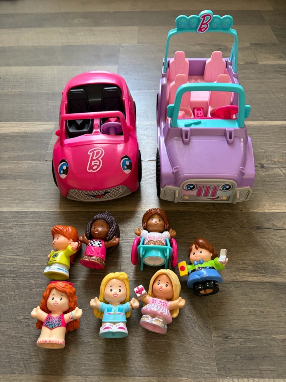 Fisher Price Little People Barbie Cars & 7 Figures Bundle